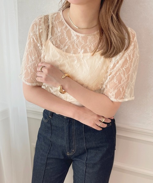apres jour(アプレジュール)の「フラワーレーストップス+キャミSET【ZOZOTOWN限定アイテム】(シャツ/ブラウス・レディース・オフホワイト/サックスブルー/アイボリー・X-LARGE/フリー)」の14枚目の写真