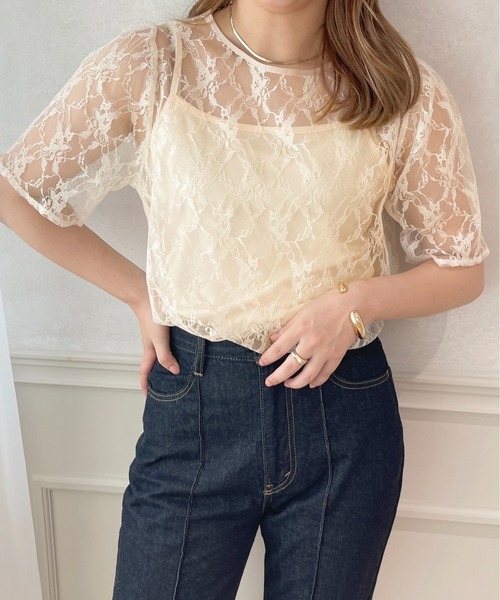 apres jour(アプレジュール)の「フラワーレーストップス+キャミSET【ZOZOTOWN限定アイテム】(シャツ/ブラウス・レディース・オフホワイト/サックスブルー/アイボリー・X-LARGE/フリー)」の15枚目の写真