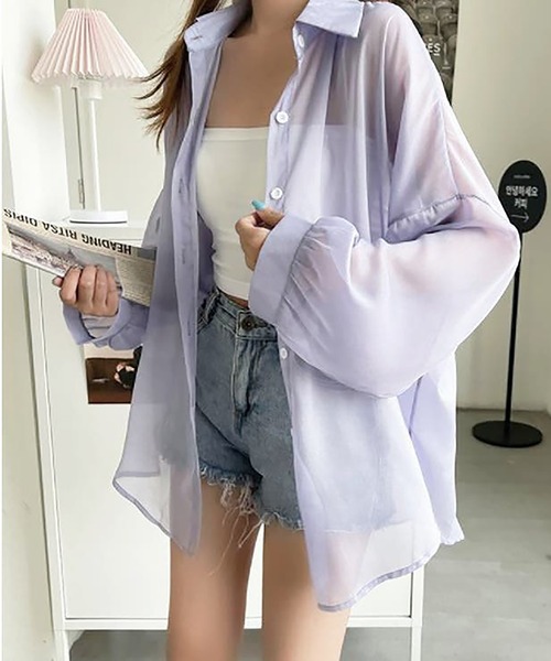 Girly Doll(ガーリードール)の「シャイニーシアーシャツ(シャツ/ブラウス・レディース・ブルー/パープル/ベージュ/グレー/ホワイト/オレンジ/グリーン/ブラック/ダークパープル/ライトピンク/ピンク系その他・F)」の7枚目の写真