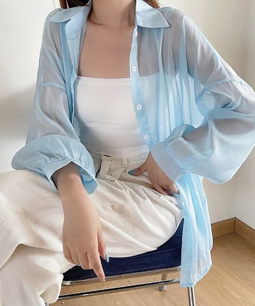 Girly Doll(ガーリードール)の「シャイニーシアーシャツ(シャツ/ブラウス・レディース・ブルー/パープル/ベージュ/グレー/ホワイト/オレンジ/グリーン/ブラック/ダークパープル/ライトピンク/ピンク系その他・F)」の1枚目の写真