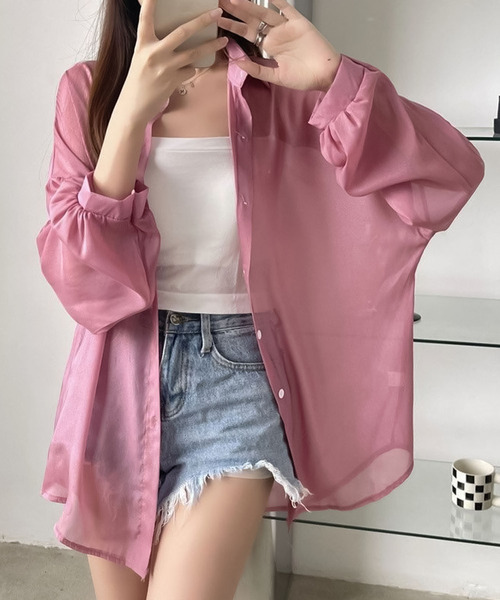 Girly Doll(ガーリードール)の「シャイニーシアーシャツ(シャツ/ブラウス・レディース・ブルー/パープル/ベージュ/グレー/ホワイト/オレンジ/グリーン/ブラック/ダークパープル/ライトピンク/ピンク系その他・F)」の21枚目の写真