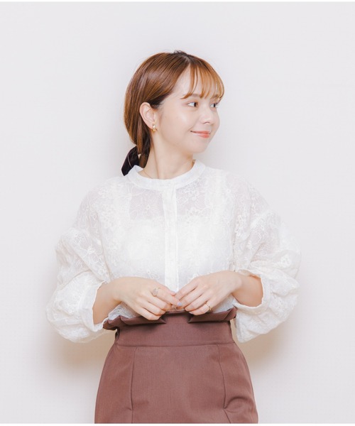 flower（フラワー）の「バンドカラーバルーンブラウス（シャツ/ブラウス・レディース・ピンク/アイボリー・FREE）」の8枚目の写真