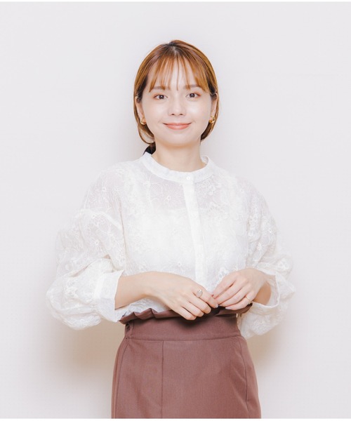 flower（フラワー）の「バンドカラーバルーンブラウス（シャツ/ブラウス・レディース・ピンク/アイボリー・FREE）」の9枚目の写真