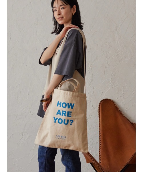AMERICAN HOLIC（アメリカンホリック）の「メッセージプリント2WAYショルダー（トートバッグ・レディース・ナチュラル/カーキ/ベージュ・FREE）」の4枚目の写真