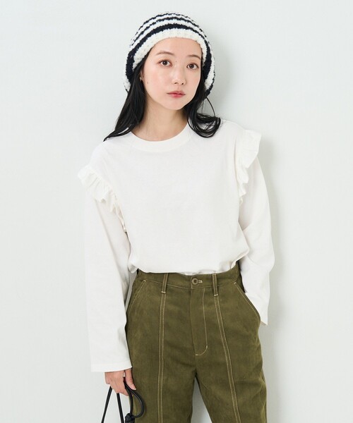 FREAK'S STORE(フリークスストア)の「袖フリルロングスリーブTEE(Tシャツ/カットソー・レディース・ブラック/オフホワイト/レッド・フリ-)」の12枚目の写真