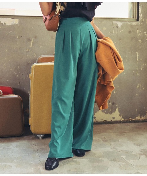 ANAP(アナップ)の「6色展開ハイウエストタック入りワイドパンツ(その他パンツ・レディース・イエロー/ピンク/パープル/ブラック/グリーン/キャメル・FREE)」の3枚目の写真