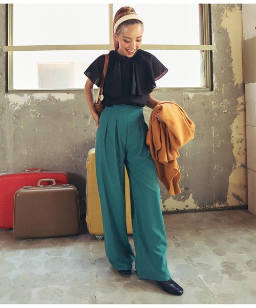 ANAP(アナップ)の「6色展開ハイウエストタック入りワイドパンツ(その他パンツ・レディース・イエロー/ピンク/パープル/ブラック/グリーン/キャメル・FREE)」の9枚目の写真