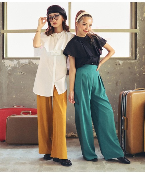 ANAP(アナップ)の「6色展開ハイウエストタック入りワイドパンツ(その他パンツ・レディース・イエロー/ピンク/パープル/ブラック/グリーン/キャメル・FREE)」の10枚目の写真