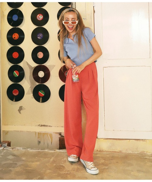 ANAP(アナップ)の「6色展開ハイウエストタック入りワイドパンツ(その他パンツ・レディース・イエロー/ピンク/パープル/ブラック/グリーン/キャメル・FREE)」の13枚目の写真