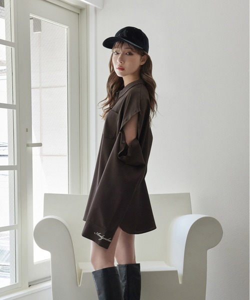 ANDGEEBEE(アンジービー)の「UNISEX ボタンスリーブシャツ(シャツ/ブラウス・レディース・ブラウン/ホワイト・X-LARGE)」の13枚目の写真