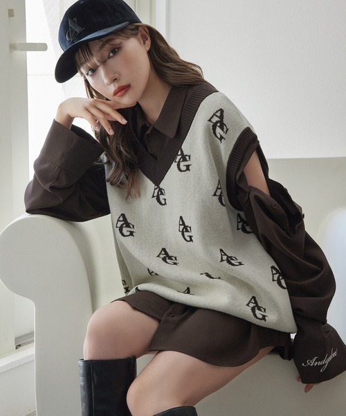 ANDGEEBEE(アンジービー)の「UNISEX ボタンスリーブシャツ(シャツ/ブラウス・レディース・ブラウン/ホワイト・X-LARGE)」の9枚目の写真
