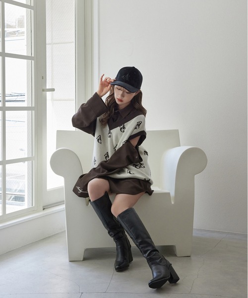 ANDGEEBEE(アンジービー)の「UNISEX ボタンスリーブシャツ(シャツ/ブラウス・レディース・ブラウン/ホワイト・X-LARGE)」の4枚目の写真