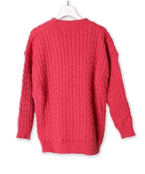 Munsingwear ピンク ケーブルニット Lサイズ RANAN ニット セーター モヘアタッチケーブルクロップド丈ニット
