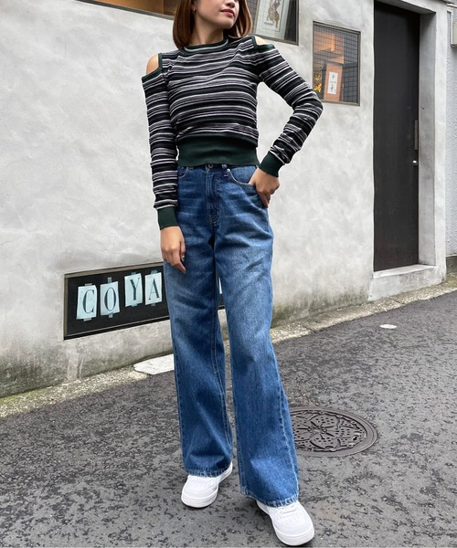 SPIRALGIRL(スパイラルガール)の「オープンショルダーマルチボーダーニット(ニット/セーター・レディース・ベージュ系/ブラック系/ブラウン系・FREE)」の16枚目の写真