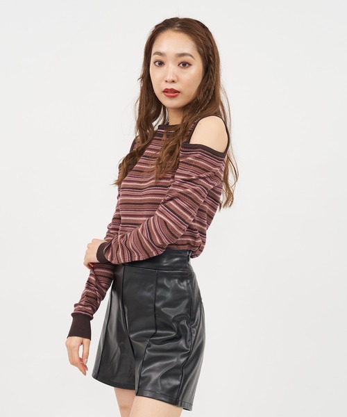 SPIRALGIRL(スパイラルガール)の「オープンショルダーマルチボーダーニット(ニット/セーター・レディース・ベージュ系/ブラック系/ブラウン系・FREE)」の18枚目の写真