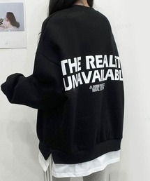 Dalfwin | 2022 AW 秋冬 韓国ファッション スウェット レディース　REALiTYプリントトレーナー トップス　オーバーサイズ ビッグシルエット(スウェット)