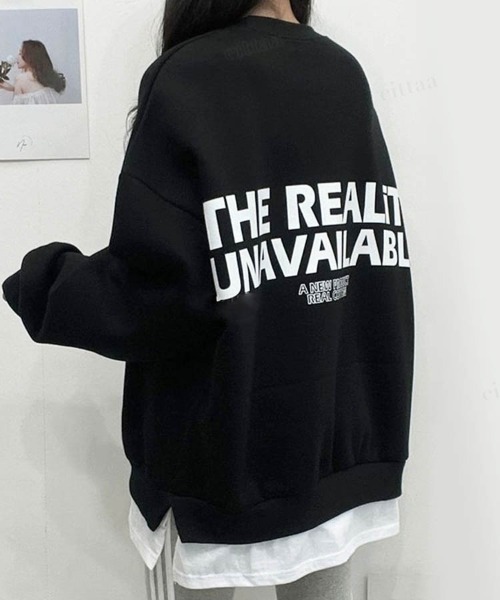 Dalfwin（ダールフィン）の「REALiTYプリントオーバーサイズスウェット（スウェット・レディース・ブラック/オートミール/ネイビー/グレー/ブラック系その他/ベージュ系その他/グレー系その他/ブルー系その他・FREE）」の3枚目の写真