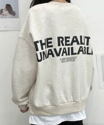 Dalfwin | 2022 AW 秋冬 韓国ファッション スウェット レディース　裏起毛あり／裏起毛なし　REALiTYプリントトレーナー トップス　オーバーサイズ ビッグシルエット(スウェット)