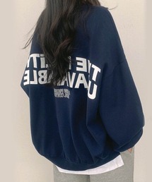 Dalfwin | 2022 AW 秋冬 韓国ファッション スウェット レディース　裏起毛あり／裏起毛なし　REALiTYプリントトレーナー トップス　オーバーサイズ ビッグシルエット(スウェット)