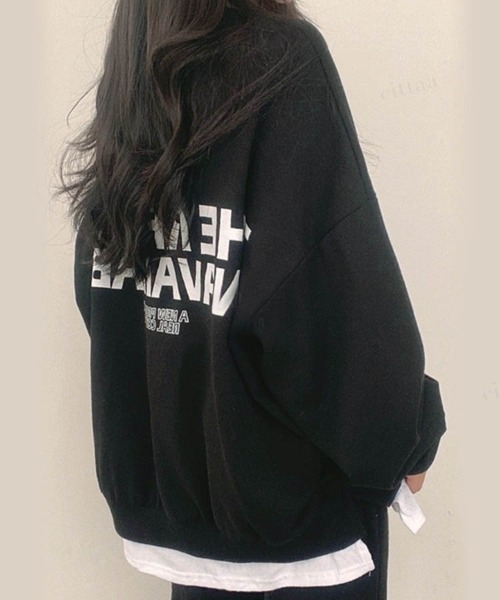 Dalfwin（ダールフィン）の「REALiTYプリントオーバーサイズスウェット（スウェット・レディース・ブラック/オートミール/ネイビー/グレー/ブラック系その他/ベージュ系その他/グレー系その他/ブルー系その他・FREE）」の2枚目の写真