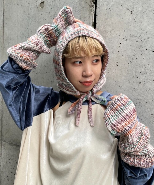 HELLO.SANFRANCISCO(ハローサンフランシスコ)の「【HELLO.SANFRANCISCO】MIXぽこぽこバラクラバ(ニットキャップ/ビーニー・レディース・ブルー/パープル・FREE)」の1枚目の写真