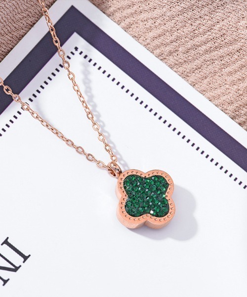 お*う様 k18　「♡形」「M形」　リバーシブルネックレス　♡&M　１つに２つの 2way クローバー パヴェ ネックレス 「 ミナモ 」