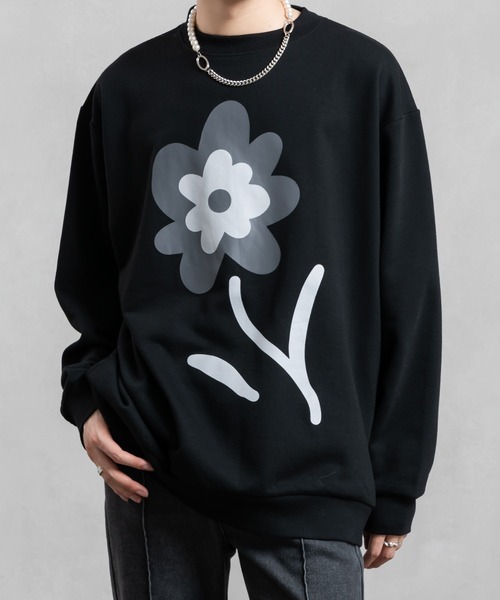 Adoon plain(アドーンプレーン)の「【Adoon plain】フラワープリントルーズスウェット(スウェット・メンズ・オフホワイト/ブラック・MEDIUM/LARGE)」の17枚目の写真