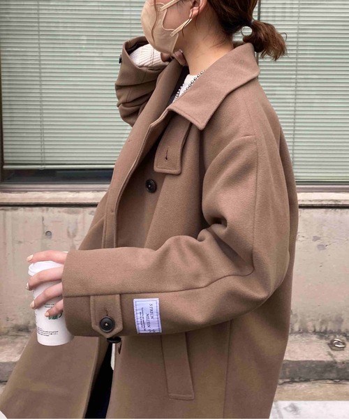 CPCM（シーピーシーエム）の「スタンドネックAラインコート（ステンカラーコート・レディース・サックスブルー/オレンジ/モカ/ブラック・FREE）」の3枚目の写真