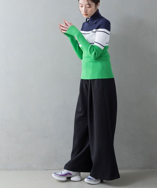 MARECHAL TERRE(マルシャルテル)の「カラーブロックポロニット(ニット/セーター・レディース・ネイビー/オレンジ/ブルー/オフホワイト・MEDIUM)」の15枚目の写真