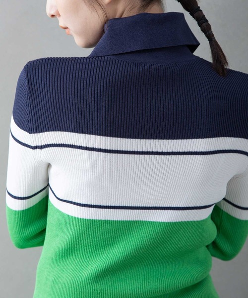 MARECHAL TERRE(マルシャルテル)の「カラーブロックポロニット(ニット/セーター・レディース・ネイビー/オレンジ/ブルー/オフホワイト・MEDIUM)」の20枚目の写真