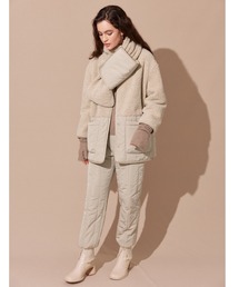 ALEXIA STAM | Collarless Padded Coat With Scarf /マフラー＆ボアコート(ノーカラーコート)