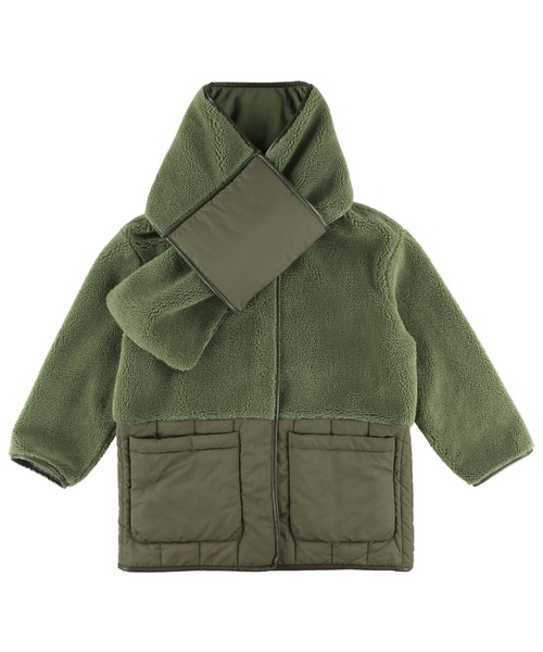 ALEXIA STAM(アリシアスタン)の「Collarless Padded Coat With Scarf /マフラー&ボアコート(ノーカラーコート・レディース・カーキ/ベージュ・FREE)」の4枚目の写真