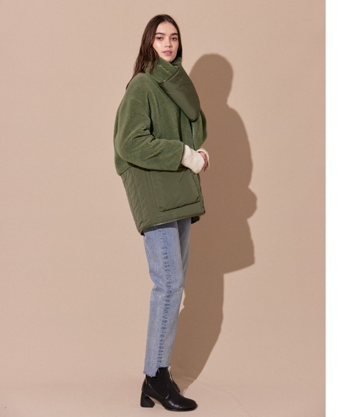 ALEXIA STAM(アリシアスタン)の「Collarless Padded Coat With Scarf /マフラー&ボアコート(ノーカラーコート・レディース・カーキ/ベージュ・FREE)」の17枚目の写真