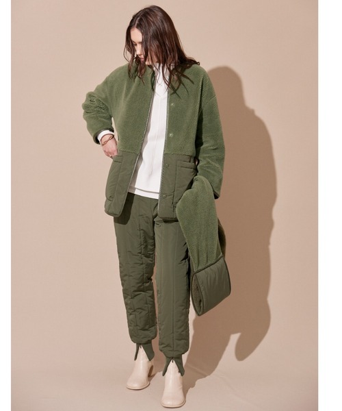 ALEXIA STAM(アリシアスタン)の「Collarless Padded Coat With Scarf /マフラー&ボアコート(ノーカラーコート・レディース・カーキ/ベージュ・FREE)」の19枚目の写真