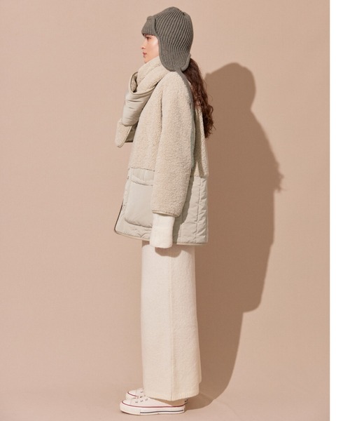 ALEXIA STAM(アリシアスタン)の「Collarless Padded Coat With Scarf /マフラー&ボアコート(ノーカラーコート・レディース・カーキ/ベージュ・FREE)」の7枚目の写真