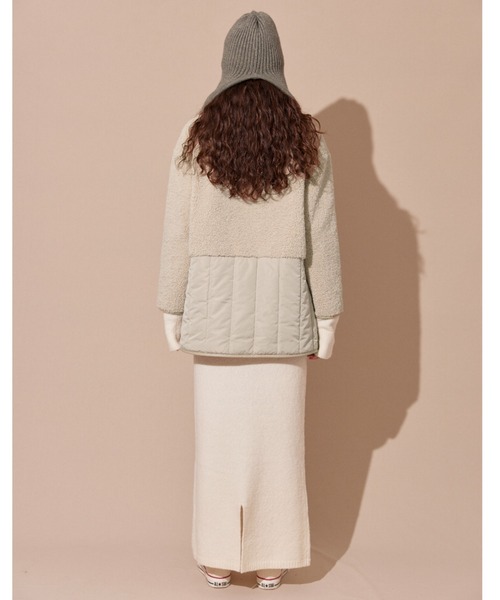 ALEXIA STAM(アリシアスタン)の「Collarless Padded Coat With Scarf /マフラー&ボアコート(ノーカラーコート・レディース・カーキ/ベージュ・FREE)」の8枚目の写真