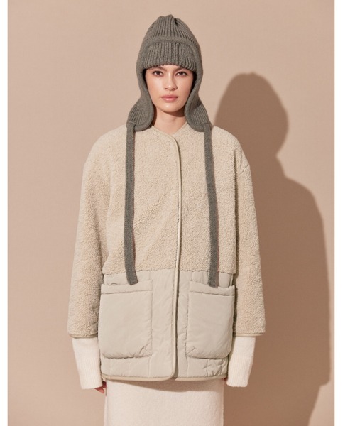 ALEXIA STAM(アリシアスタン)の「Collarless Padded Coat With Scarf /マフラー&ボアコート(ノーカラーコート・レディース・カーキ/ベージュ・FREE)」の9枚目の写真