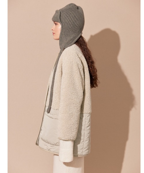 ALEXIA STAM(アリシアスタン)の「Collarless Padded Coat With Scarf /マフラー&ボアコート(ノーカラーコート・レディース・カーキ/ベージュ・FREE)」の10枚目の写真