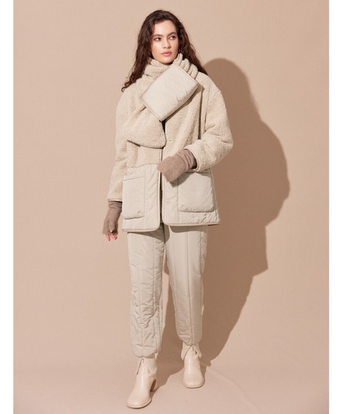 ALEXIA STAM(アリシアスタン)の「Collarless Padded Coat With Scarf /マフラー&ボアコート(ノーカラーコート・レディース・カーキ/ベージュ・FREE)」の14枚目の写真