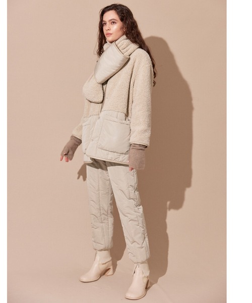 ALEXIA STAM(アリシアスタン)の「Collarless Padded Coat With Scarf /マフラー&ボアコート(ノーカラーコート・レディース・カーキ/ベージュ・FREE)」の15枚目の写真