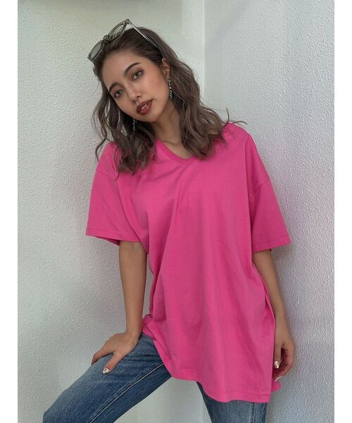 GYDA（ジェイダ）の「STEMY EXPOSE VネックTシャツ（Tシャツ/カットソー・レディース・チャコールグレー/オフホワイト/ピンク・FREE）」の20枚目の写真