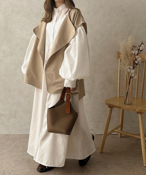 apres jour clair(アプレジュールクレア)の「【apres jour clair】袖ボリュームシャツワンピース【ZOZOTOWN限定アイテム】(ワンピース・レディース・オフホワイト/クリーム/ブラウン系その他・X-LARGE/フリー)」の4枚目の写真