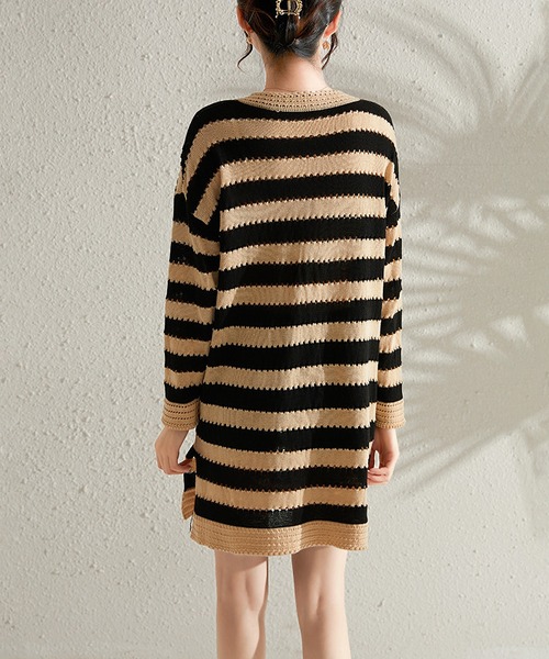 セール】Vネックボーダーニットミニワンピース（ワンピース）｜LOPASS