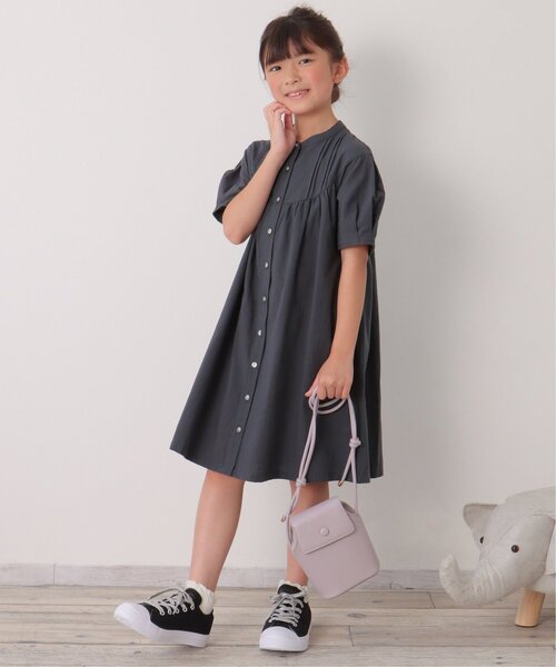 ikka(イッカ)の「【親子コーデ】前開き2wayワンピース(120~160cm)(シャツワンピース・キッズ・チャコールグレー/グリーン・120/130/140/150/160)」の7枚目の写真
