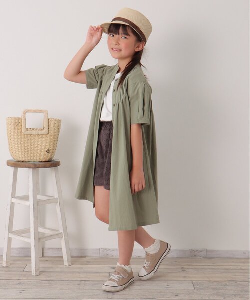 ikka(イッカ)の「【親子コーデ】前開き2wayワンピース(120~160cm)(シャツワンピース・キッズ・チャコールグレー/グリーン・120/130/140/150/160)」の9枚目の写真