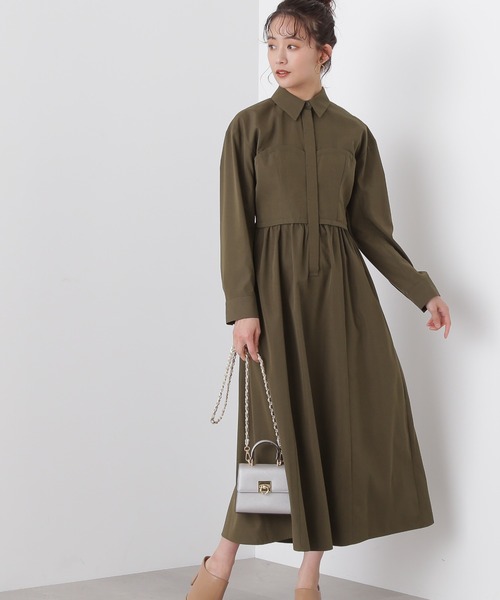 N.（N. Natural Beauty Basic）（エヌエヌナチュラルビューティーベーシック）の「◆ビスチェ切替シャツワンピース（シャツワンピース・レディース・オフホワイト/カーキ/ブルー・MEDIUM）」の3枚目の写真