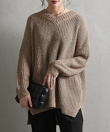 オーバーサイズＶネックリブニット ［Soiunique］