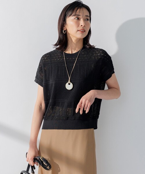 23区 定価1.6万 洗える リネンコットンドライ 透かし編み ニット 38 23区（ニジュウサンク）の「【洗える】リネンコットンドライ 透かし