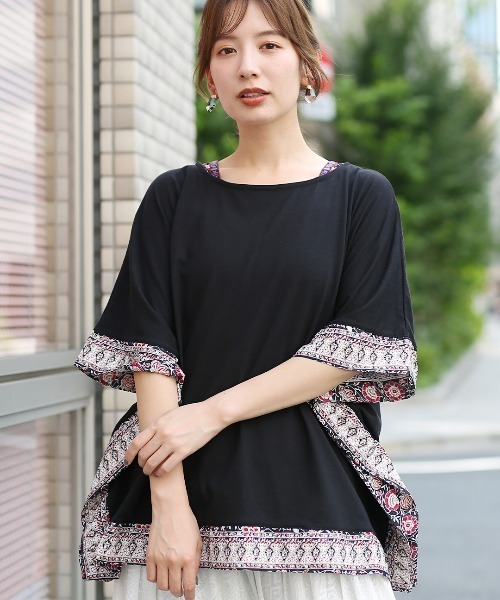 チチカカ(チチカカ)の「柄切替スクェアポンチョプルオーバー(Tシャツ/カットソー・レディース・ブラック/グレー/オレンジ・FREE)」の2枚目の写真