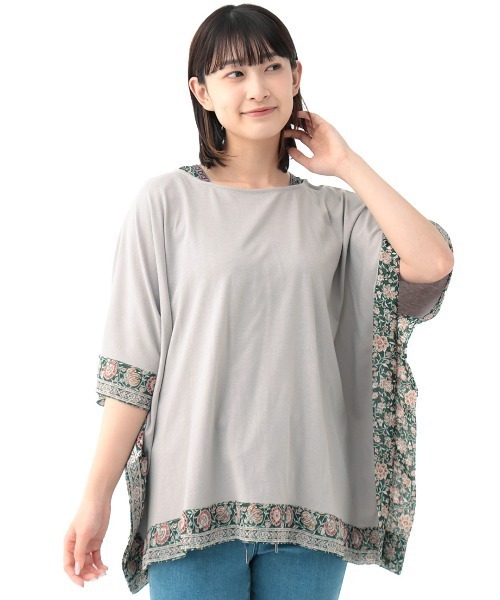 チチカカ(チチカカ)の「柄切替スクェアポンチョプルオーバー(Tシャツ/カットソー・レディース・ブラック/グレー/オレンジ・FREE)」の7枚目の写真